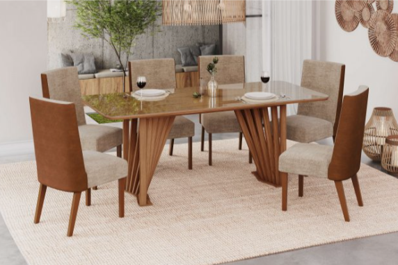 Mesa Adriana 200x100cm Nature C/vidrio Galpón