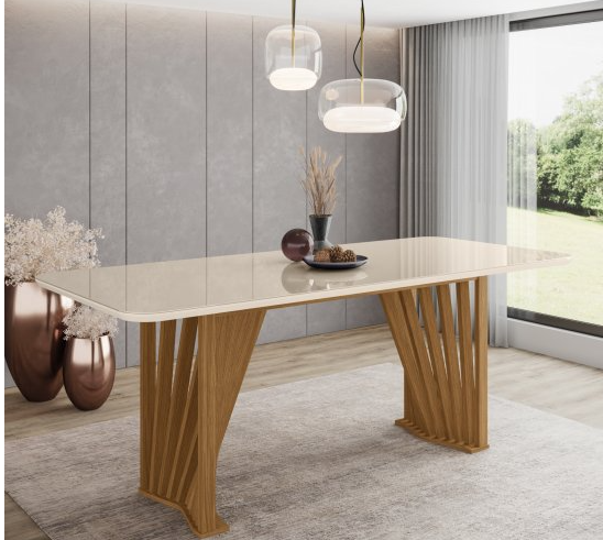 Mesa Adriana 200x90cm OFF White C/vidrio Galpón