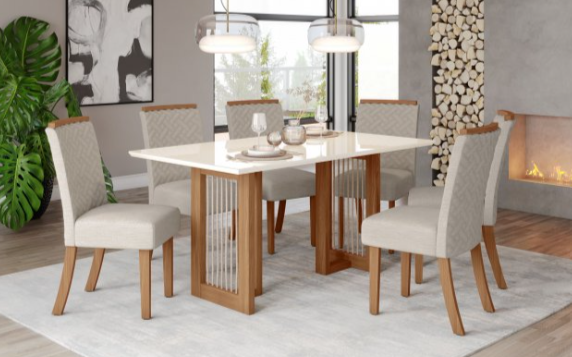 Mesa Yara Medidas: 180x90cm OFF White C/vidrio Galpón