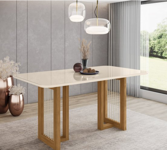 Mesa Yara Medidas: 180x90cm OFF White C/vidrio Galpón