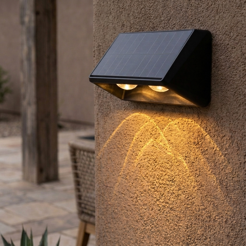 APLIQUE LED SOLAR UNIDIRECCIONAL 2 Leds CON LUPA ja