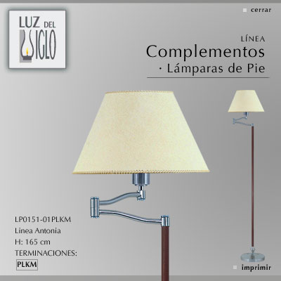 lampara de pie doble movimiento acero c/pant Conica Lienzo Blanco acero Luz del Siglo