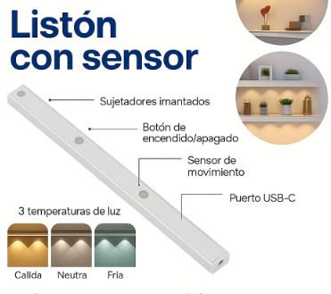 LISTON LED CON SENSOR DE MOVIMIENTO PUNTOS 40CM