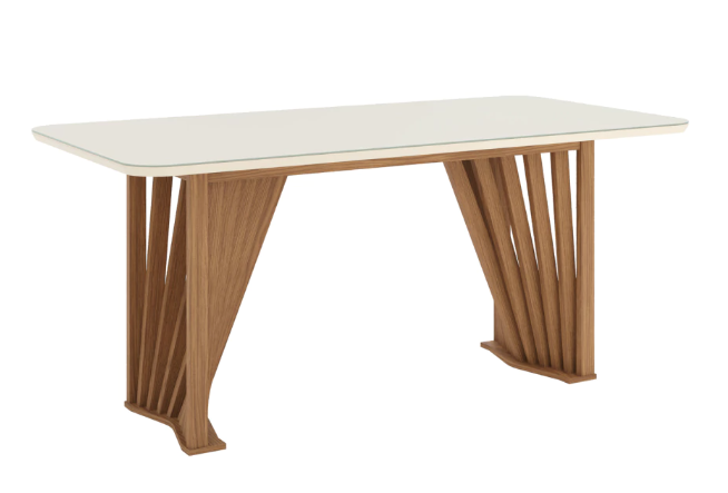 Mesa Agustina  200x90cm OFF White C/vidrio Galpón