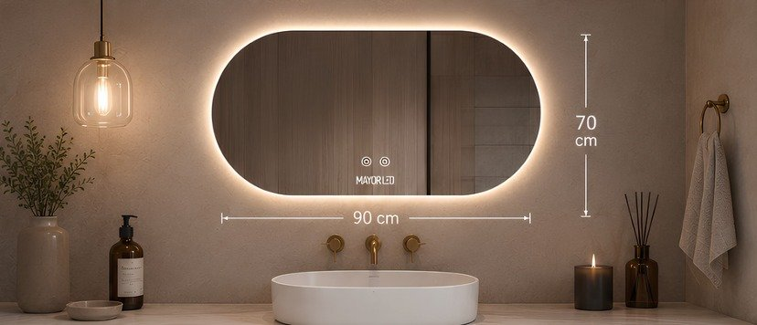 Espejo LED Táctil Antiempañante Óvalo 90×70 cm Mayorled