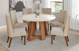 [Ref. SC130-127 - Nature/Off White] Mesa LINS REDONDA 140cm OFF White C/vidrio Galpón